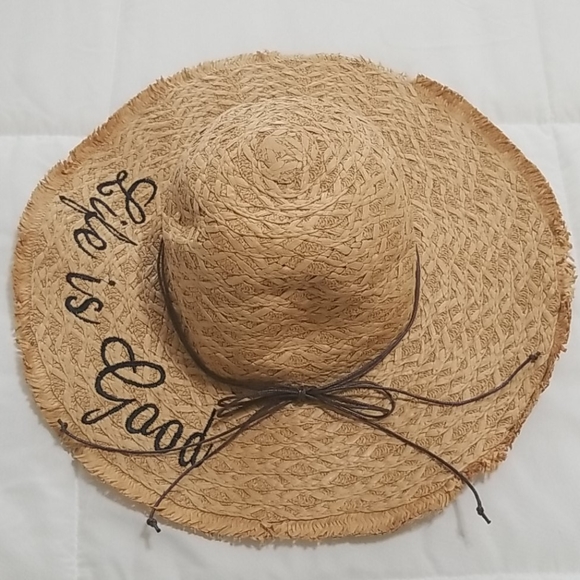 NWOT Life is good Slogan Embroidered Straw Hat - Picture 3 of 6